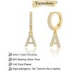 imageTURANDOSS Initial Earrings for Girls Women Teen Girl Gifts 925 Sterling Silver Post Hypoallergenic Small Huggie Hoop Earrings Gold Plated Cubic Zirconia Initial Earrings Jewelry Gifts for Girls KidsF