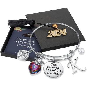 imageGraduation Gifts for Her 2024  Inspirational Compass Bracelet She Believed She Could So She Did Graduation Bracelet Class of 2024 High School College Graduation Gifts for Her with 2024 Graduation Box