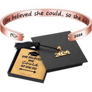 imageGraduation Gifts for Her 2024  Inspirational Graduation Bracelets Class of 2024 She Believed She Could So She Did Bracelets Cuff Bracelet 2024 Graduation Gifts for Her College Graduation Gifts With Box  She Believed She Could So She DidRose Gold