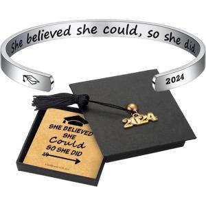imageGraduation Gifts for Her 2024  Inspirational Graduation Bracelets Class of 2024 She Believed She Could So She Did Bracelets Cuff Bracelet 2024 Graduation Gifts for Her College Graduation Gifts With Box  She Believed She Could So She Did
