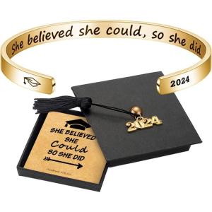 imageGraduation Gifts for Her 2024  Inspirational Graduation Bracelets Class of 2024 She Believed She Could So She Did Bracelets Cuff Bracelet 2024 Graduation Gifts for Her College Graduation Gifts With Box  She Believed She Could So She DidGold