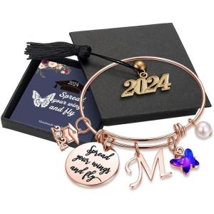imageGraduation Gifts for Her 2024 Butterfly BraceletInspirational Bangle with 2024 Graduation Grad Cap Mantra Quote Spread Your Wings And Fly Graduation Bracelet College Graduation Gifts for Her 2024M  Rose Gold