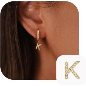 imageTURANDOSS Initial Earrings for Girls Women Teen Girl Gifts 925 Sterling Silver Post Hypoallergenic Small Huggie Hoop Earrings Gold Plated Cubic Zirconia Initial Earrings Jewelry Gifts for Girls KidsK