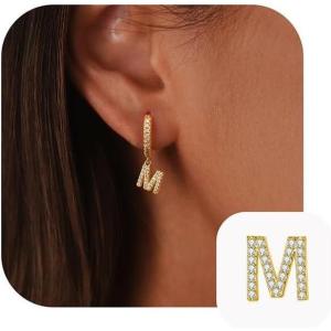 imageTURANDOSS Initial Earrings for Girls Women Teen Girl Gifts 925 Sterling Silver Post Hypoallergenic Small Huggie Hoop Earrings Gold Plated Cubic Zirconia Initial Earrings Jewelry Gifts for Girls KidsM