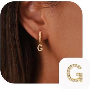 imageTURANDOSS Initial Earrings for Girls Women Teen Girl Gifts 925 Sterling Silver Post Hypoallergenic Small Huggie Hoop Earrings Gold Plated Cubic Zirconia Initial Earrings Jewelry Gifts for Girls KidsG