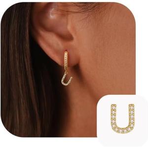 imageTURANDOSS Initial Earrings for Girls Women Teen Girl Gifts 925 Sterling Silver Post Hypoallergenic Small Huggie Hoop Earrings Gold Plated Cubic Zirconia Initial Earrings Jewelry Gifts for Girls KidsU