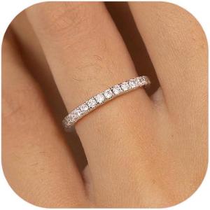 imageTurandoss 24mm 18K White Gold Plated Wedding Band  Eternity Rings for Women  Cubic Zirconia Wedding Band  Infinity Stackable Engagement Ring Size 59