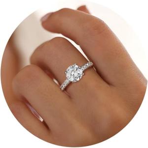 imageTurandoss Halo Engagement Rings for Women  18K White Gold Plated Cubic Zirconia CZ Solitaire Engagement Ring 85mm Round Cut 4 Claw Wedding Rings for Women Trendy Engagement Rings for Travel