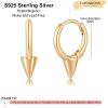 imageS925 Sterling Silver Post Huggie Hoop Earrings 14K Gold Plated Dangle Small Hoop Cuff Earring Hypoallergenic Dainty Cubic Zirconia Snake Ball Spike Evil Eye Moon Star Huggie Hoop EarringsSmall Spike