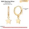 imageS925 Sterling Silver Post Huggie Hoop Earrings 14K Gold Plated Dangle Small Hoop Cuff Earring Hypoallergenic Dainty Cubic Zirconia Snake Ball Spike Evil Eye Moon Star Huggie Hoop EarringsStar