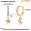 imageS925 Sterling Silver Post Huggie Hoop Earrings 14K Gold Plated Dangle Small Hoop Cuff Earring Hypoallergenic Dainty Cubic Zirconia Snake Ball Spike Evil Eye Moon Star Huggie Hoop EarringsCZ Moon Star