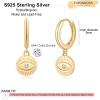 imageS925 Sterling Silver Post Huggie Hoop Earrings 14K Gold Plated Dangle Small Hoop Cuff Earring Hypoallergenic Dainty Cubic Zirconia Snake Ball Spike Evil Eye Moon Star Huggie Hoop EarringsDisc CZ Evil Eye