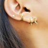 imageS925 Sterling Silver Post Huggie Hoop Earrings 14K Gold Plated Dangle Small Hoop Cuff Earring Hypoallergenic Dainty Cubic Zirconia Snake Ball Spike Evil Eye Moon Star Huggie Hoop EarringsSmall Spike