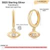 imageS925 Sterling Silver Post Huggie Hoop Earrings 14K Gold Plated Dangle Small Hoop Cuff Earring Hypoallergenic Dainty Cubic Zirconia Snake Ball Spike Evil Eye Moon Star Huggie Hoop EarringsCZ Evil Eye