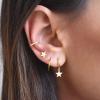 imageS925 Sterling Silver Post Huggie Hoop Earrings 14K Gold Plated Dangle Small Hoop Cuff Earring Hypoallergenic Dainty Cubic Zirconia Snake Ball Spike Evil Eye Moon Star Huggie Hoop EarringsStar