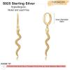 imageS925 Sterling Silver Post Huggie Hoop Earrings 14K Gold Plated Dangle Small Hoop Cuff Earring Hypoallergenic Dainty Cubic Zirconia Snake Ball Spike Evil Eye Moon Star Huggie Hoop EarringsSnake