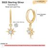 imageS925 Sterling Silver Post Huggie Hoop Earrings 14K Gold Plated Dangle Small Hoop Cuff Earring Hypoallergenic Dainty Cubic Zirconia Snake Ball Spike Evil Eye Moon Star Huggie Hoop EarringsNorth Star