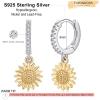 imageS925 Sterling Silver Post Huggie Hoop Earrings 14K Gold Plated Dangle Small Hoop Cuff Earring Hypoallergenic Dainty Cubic Zirconia Snake Ball Spike Evil Eye Moon Star Huggie Hoop EarringsSunflower