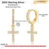 imageS925 Sterling Silver Post Huggie Hoop Earrings 14K Gold Plated Dangle Small Hoop Cuff Earring Hypoallergenic Dainty Cubic Zirconia Snake Ball Spike Evil Eye Moon Star Huggie Hoop EarringsCZ Cross