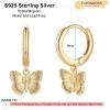 imageS925 Sterling Silver Post Huggie Hoop Earrings 14K Gold Plated Dangle Small Hoop Cuff Earring Hypoallergenic Dainty Cubic Zirconia Snake Ball Spike Evil Eye Moon Star Huggie Hoop EarringsButterfly