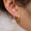 imageS925 Sterling Silver Post Huggie Hoop Earrings 14K Gold Plated Dangle Small Hoop Cuff Earring Hypoallergenic Dainty Cubic Zirconia Snake Ball Spike Evil Eye Moon Star Huggie Hoop EarringsSunflower