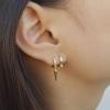 imageS925 Sterling Silver Post Huggie Hoop Earrings 14K Gold Plated Dangle Small Hoop Cuff Earring Hypoallergenic Dainty Cubic Zirconia Snake Ball Spike Evil Eye Moon Star Huggie Hoop EarringsSmall Spike