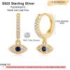 imageS925 Sterling Silver Post Huggie Hoop Earrings 14K Gold Plated Small Dangle Hoop Earrings Hypoallergenic Dainty Cubic Zirconia Ball Spike Evil Eye Snake Bee Moon Star Huggie Hoop Earringsblue cz evil eye