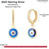imageS925 Sterling Silver Post Huggie Hoop Earrings 14K Gold Plated Small Dangle Hoop Earrings Hypoallergenic Dainty Cubic Zirconia Ball Spike Evil Eye Snake Bee Moon Star Huggie Hoop Earringsblue evil eye