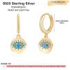 imageS925 Sterling Silver Post Huggie Hoop Earrings 14K Gold Plated Small Dangle Hoop Earrings Hypoallergenic Dainty Cubic Zirconia Ball Spike Evil Eye Snake Bee Moon Star Huggie Hoop Earringsturquoise evil eye