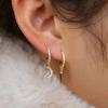 imageS925 Sterling Silver Post Huggie Hoop Earrings 14K Gold Plated Small Dangle Hoop Earrings Hypoallergenic Dainty Cubic Zirconia Ball Spike Evil Eye Snake Bee Moon Star Huggie Hoop Earringscz moon star