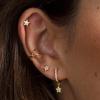imageS925 Sterling Silver Post Huggie Hoop Earrings 14K Gold Plated Small Dangle Hoop Earrings Hypoallergenic Dainty Cubic Zirconia Ball Spike Evil Eye Snake Bee Moon Star Huggie Hoop Earringscz star