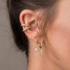 imageS925 Sterling Silver Post Huggie Hoop Earrings 14K Gold Plated Small Dangle Hoop Earrings Hypoallergenic Dainty Cubic Zirconia Ball Spike Evil Eye Snake Bee Moon Star Huggie Hoop Earringscz moon star