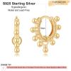 imageS925 Sterling Silver Post Huggie Hoop Earrings 14K Gold Plated Small Dangle Hoop Earrings Hypoallergenic Dainty Cubic Zirconia Ball Spike Evil Eye Snake Bee Moon Star Huggie Hoop Earringsball
