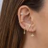 imageS925 Sterling Silver Post Huggie Hoop Earrings 14K Gold Plated Small Dangle Hoop Earrings Hypoallergenic Dainty Cubic Zirconia Ball Spike Evil Eye Snake Bee Moon Star Huggie Hoop Earringscz evil eye