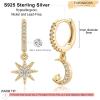 imageS925 Sterling Silver Post Huggie Hoop Earrings 14K Gold Plated Small Dangle Hoop Earrings Hypoallergenic Dainty Cubic Zirconia Ball Spike Evil Eye Snake Bee Moon Star Huggie Hoop Earringscz moon star