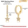 imageS925 Sterling Silver Post Huggie Hoop Earrings 14K Gold Plated Small Dangle Hoop Earrings Hypoallergenic Dainty Cubic Zirconia Ball Spike Evil Eye Snake Bee Moon Star Huggie Hoop Earringscz star