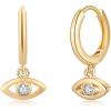 imageS925 Sterling Silver Post Huggie Hoop Earrings 14K Gold Plated Dangle Small Hoop Cuff Earring Hypoallergenic Dainty Cubic Zirconia Snake Ball Spike Evil Eye Moon Star Huggie Hoop EarringsCZ Evil Eye