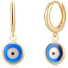imageS925 Sterling Silver Post Huggie Hoop Earrings 14K Gold Plated Small Dangle Hoop Earrings Hypoallergenic Dainty Cubic Zirconia Ball Spike Evil Eye Snake Bee Moon Star Huggie Hoop Earringsblue evil eye
