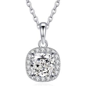 imageDF Color Moissanite Necklaces for Women 1CT DF Color VVS1 Clarity Lab Created Moissanite Wedding Jewelry S925 Sterling Silver Hypoallergenic Moissanite Pendant Necklaces for Women Girls Jewelry GiftHalo Cushion Cut