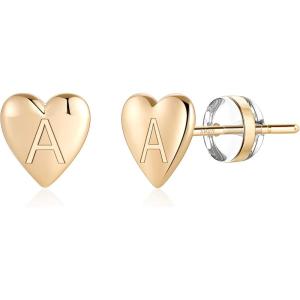 imageHeart Initial Stud Earrings for Girls  S925 Sterling Silver Post 14K Gold Plated Dainty Letter Earrings Hypoallergenic Little Initial Earrings for Women Girls Sensitive Girls EarringsA  Gold