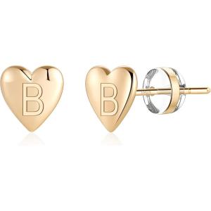 imageHeart Initial Stud Earrings for Girls  S925 Sterling Silver Post 14K Gold Plated Dainty Letter Earrings Hypoallergenic Little Initial Earrings for Women Girls Sensitive Girls EarringsB  Gold