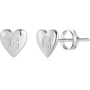 imageHeart Initial Stud Earrings for Girls  S925 Sterling Silver Post 14K Gold Plated Dainty Letter Earrings Hypoallergenic Little Initial Earrings for Women Girls Sensitive Girls EarringsG  Silver
