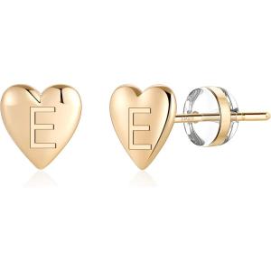 imageHeart Initial Stud Earrings for Girls  S925 Sterling Silver Post 14K Gold Plated Dainty Letter Earrings Hypoallergenic Little Initial Earrings for Women Girls Sensitive Girls EarringsE  Gold