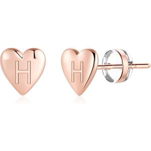 imageHeart Initial Stud Earrings for Girls  S925 Sterling Silver Post 14K Gold Plated Dainty Letter Earrings Hypoallergenic Little Initial Earrings for Women Girls Sensitive Girls EarringsH  Rose Gold