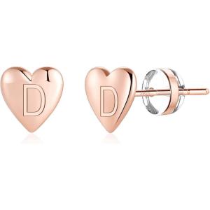 imageHeart Initial Stud Earrings for Girls  S925 Sterling Silver Post 14K Gold Plated Dainty Letter Earrings Hypoallergenic Little Initial Earrings for Women Girls Sensitive Girls EarringsD  Rose Gold