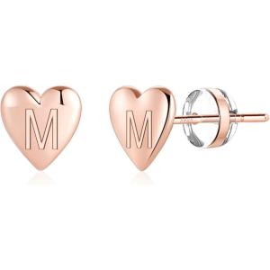 imageHeart Initial Stud Earrings for Girls  S925 Sterling Silver Post 14K Gold Plated Dainty Letter Earrings Hypoallergenic Little Initial Earrings for Women Girls Sensitive Girls EarringsM  Rose Gold