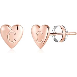 imageHeart Initial Stud Earrings for Girls  S925 Sterling Silver Post 14K Gold Plated Dainty Letter Earrings Hypoallergenic Little Initial Earrings for Women Girls Sensitive Girls EarringsC  Rose Gold