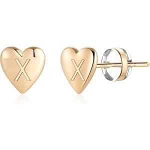 imageHeart Initial Stud Earrings for Girls  S925 Sterling Silver Post 14K Gold Plated Dainty Letter Earrings Hypoallergenic Little Initial Earrings for Women Girls Sensitive Girls EarringsX  Gold