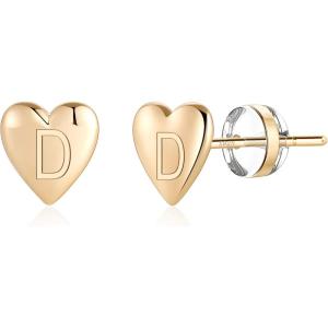 imageHeart Initial Stud Earrings for Girls  S925 Sterling Silver Post 14K Gold Plated Dainty Letter Earrings Hypoallergenic Little Initial Earrings for Women Girls Sensitive Girls EarringsD  Gold