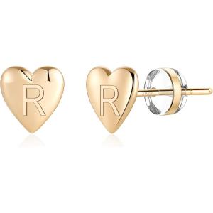 imageHeart Initial Stud Earrings for Girls  S925 Sterling Silver Post 14K Gold Plated Dainty Letter Earrings Hypoallergenic Little Initial Earrings for Women Girls Sensitive Girls EarringsR  Gold